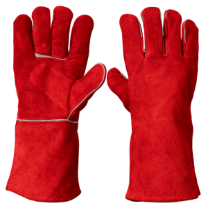 Guante De Carnaza Afelpado Largo Hilo Kevlar Rojo