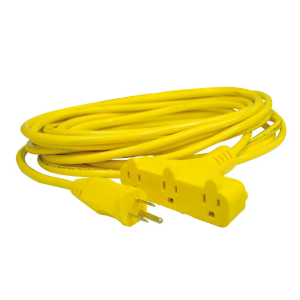 Extensión electrica tipo abanico, uso rudo aterrizada, color amarillo, 8 mts de longitud 