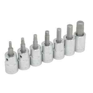  Juego de dados punta hexagonal cuadro de 3/8", 6 puntas, en pulgadas en riel, 7 piezas