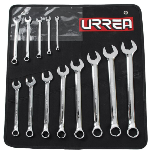 Juego de llaves combinadas pulido espejo métricas, 6 puntas, 13 piezas en estuche Urrea         