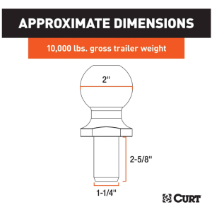 Curt Bola de Enganche Cromada 40090, 10000 LB, 2 in Diámetro, Plateado