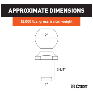 CURT Bola de Enganche Cromada 40038, 12000 LB, 2 in Diámetro, 2-1/4 in Vástago